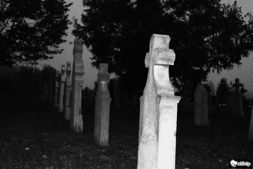 Öreg sváb sírkövek a leszálló ködben.