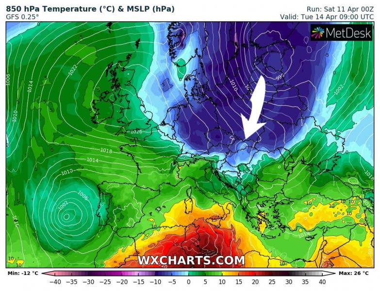 850 hPa hőmérséklet