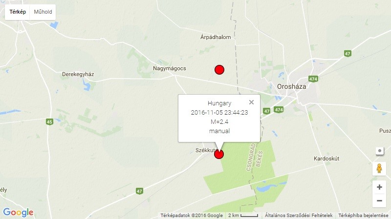 Földrengés Orosházánál