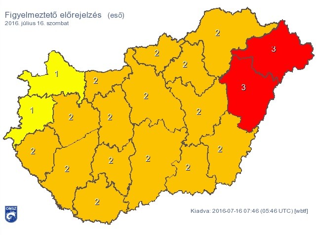 OMSZ piros riasztás esőre