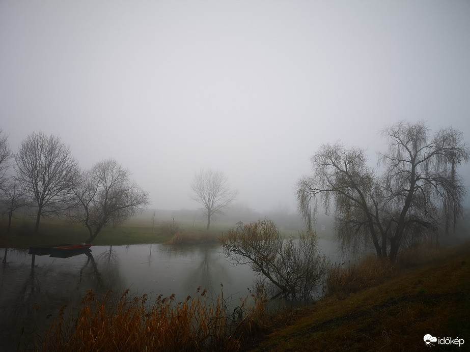 Ködbe burkolózó tóparton