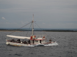 Öreg teknő küzd a hullámokkal az Adrián 