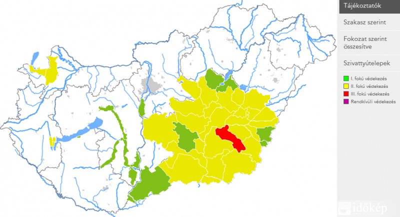 Belvízzel elöntött területek/kép: Vízügyi Főigazgatóság