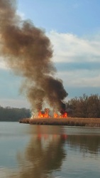 Vasárnap késő délutáni nádastűz Tiszafüreden a Tisza-tó partján