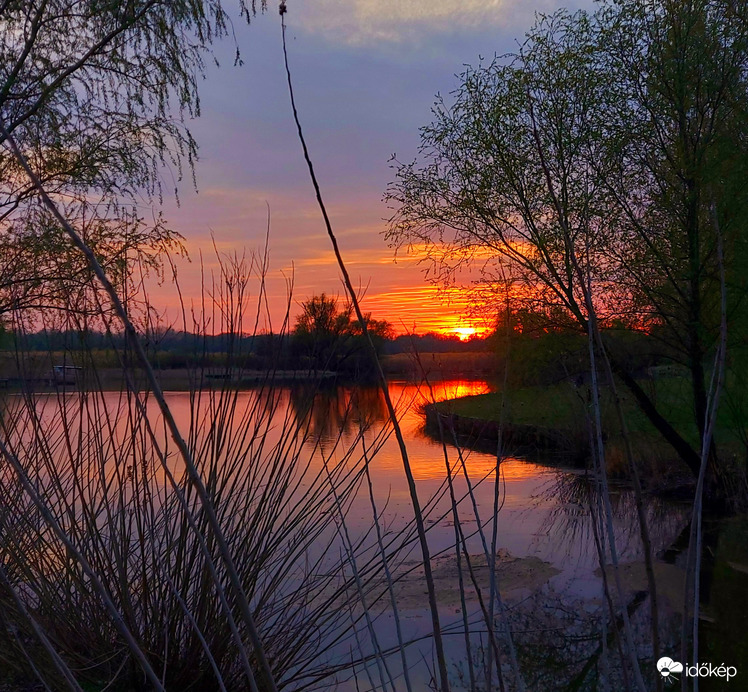 Csodálatos színek a naplementében a Tisza-tónál