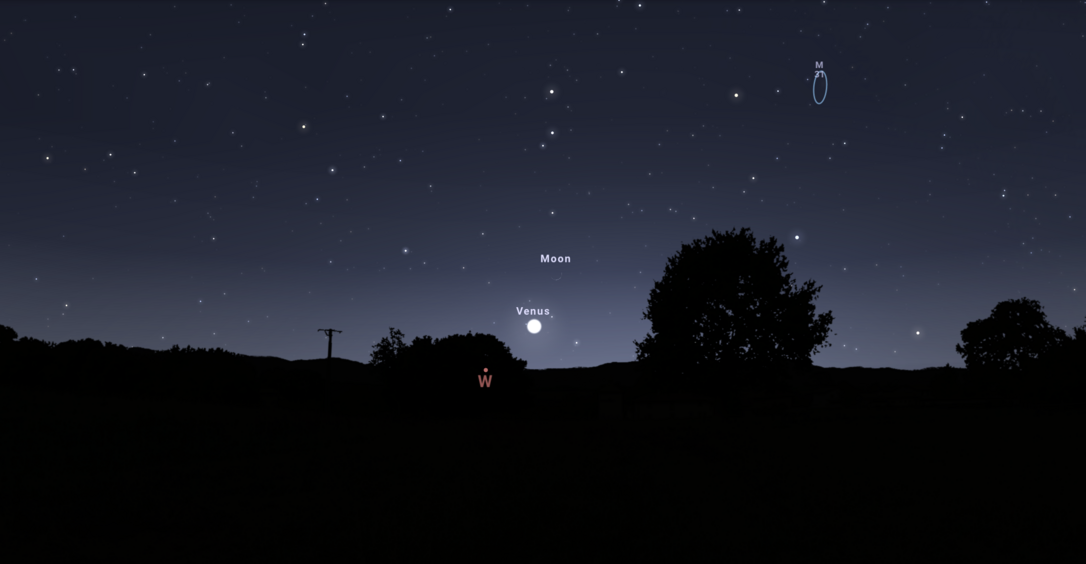 A holdsarló és a Vénusz együttállása 2026. március 20-án