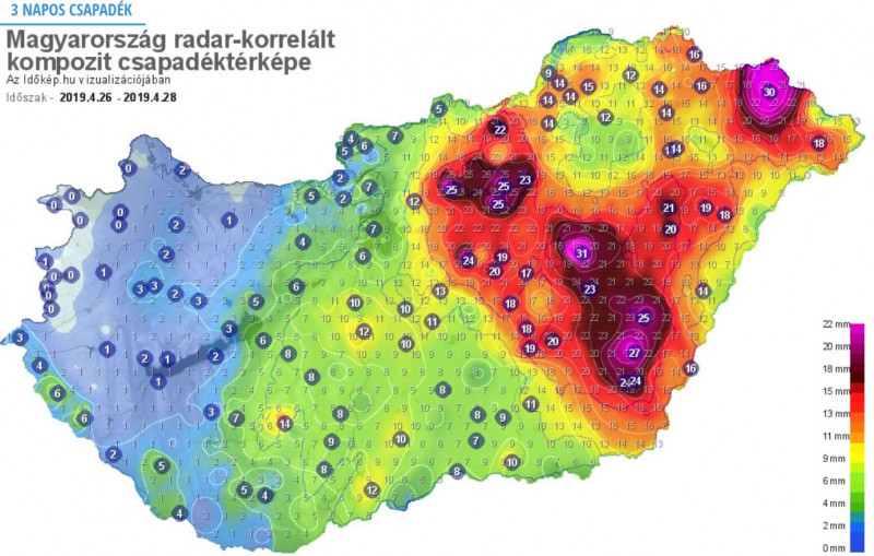 Csapadékösszeg 2019. április 26-28.