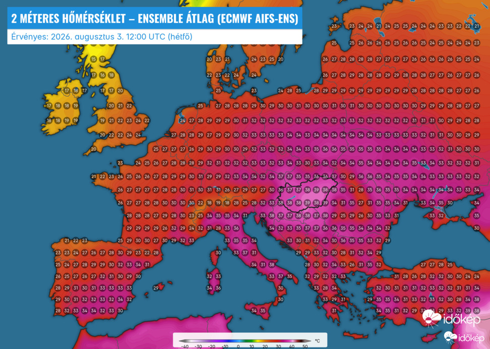 Csúcshőmérsékletek 2026. augusztus 3-án