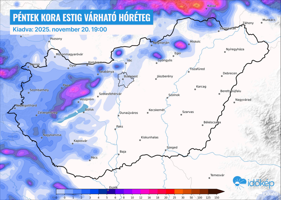 Péntek kora estig várható hómennyiség