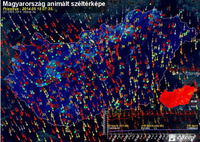 Szélviszonyok csütörtök reggel