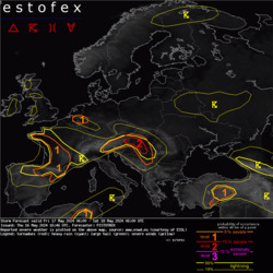 ESTOFEX 2-es a Kisalföldre és középre a várható heves zivatarok, szupercellák miatt.