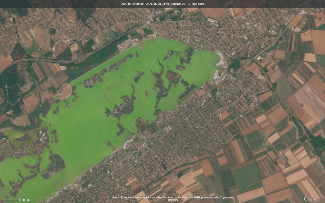 A Velencei-tó a Sentinel-2 műholdképén