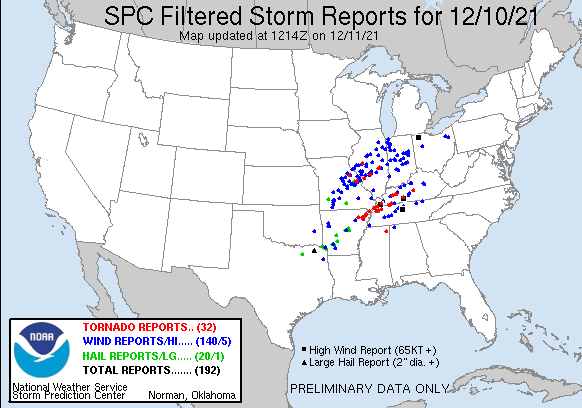 Tornádókitörés az USA-ban (Forrás: NOAA)