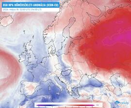 Európa 850 hPa-os hőmérsékleti anomália térképe