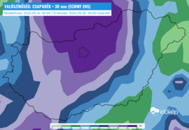 30 mm-t meghaladó csapdékösszeg valószínűsége szerdáig