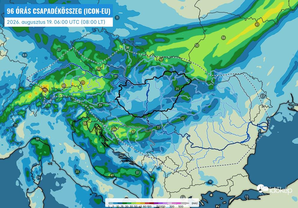 A következő 4 nap várható csapadékösszege