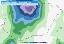 50 mm-t meghaladó csapdékösszeg valószínűsége szerdáig