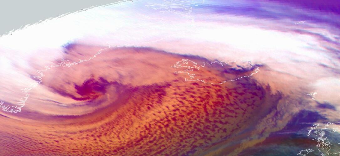 Viharciklon Izlandon (Forrás: Eumetsat)