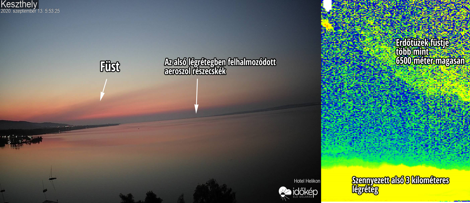 A keszhelyi kamera képe a siófoki LIDAR méréssel kiegészítve