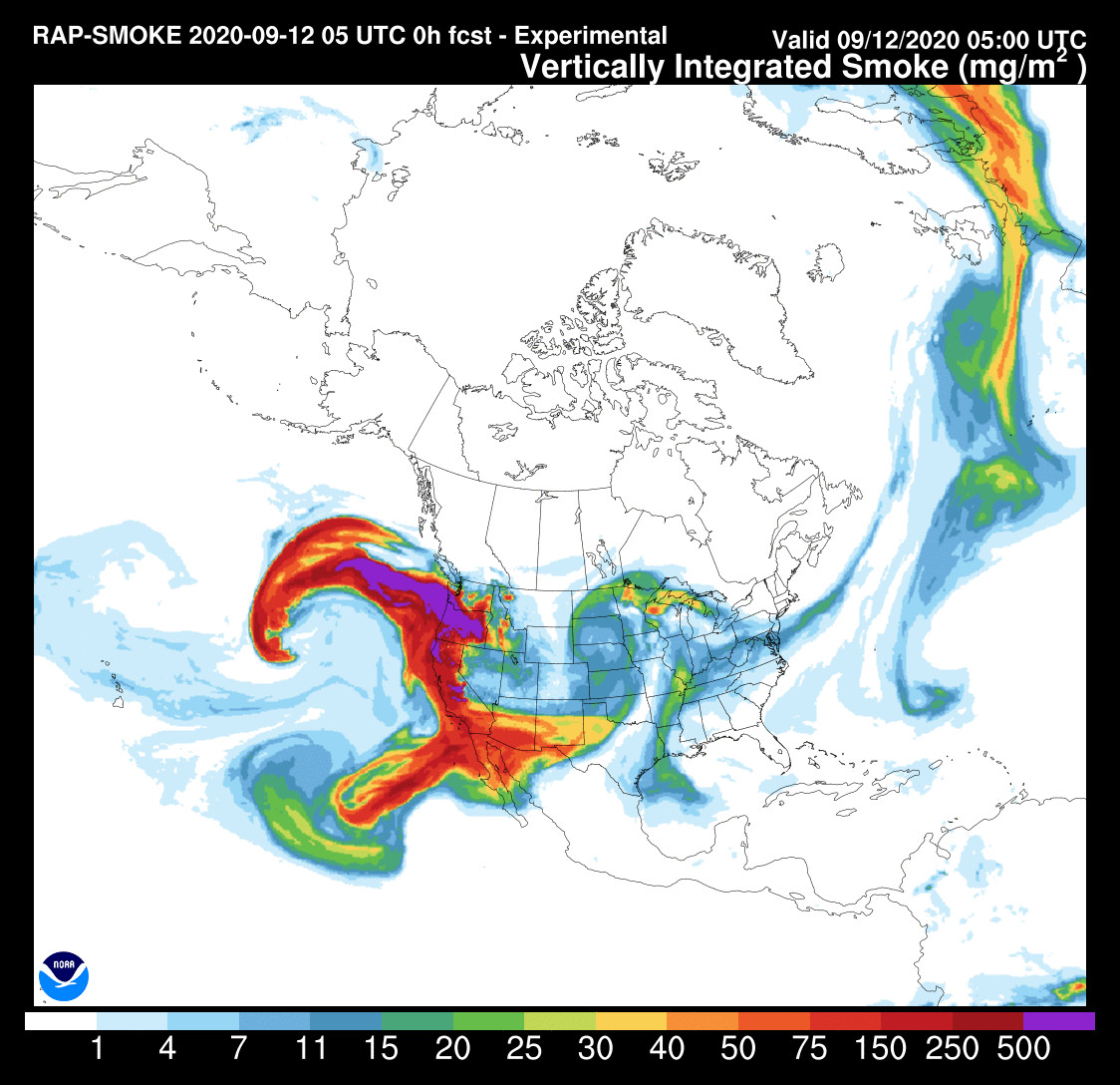 A NOAA RAP modelljének füstkoncentráció előrejelzése