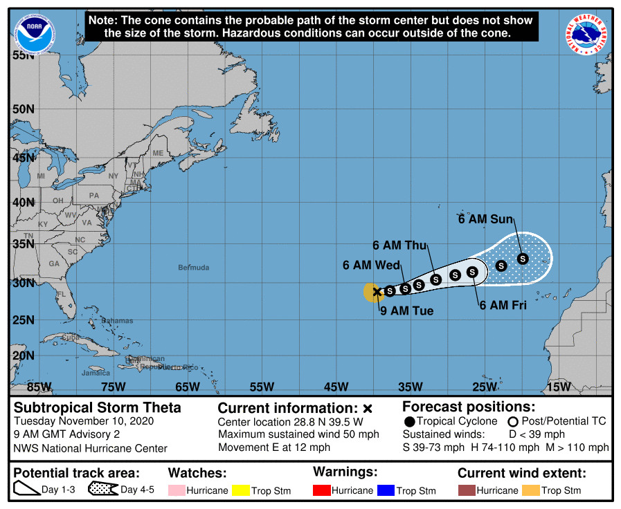 Keletre tart a Theta vihar (NOAA)