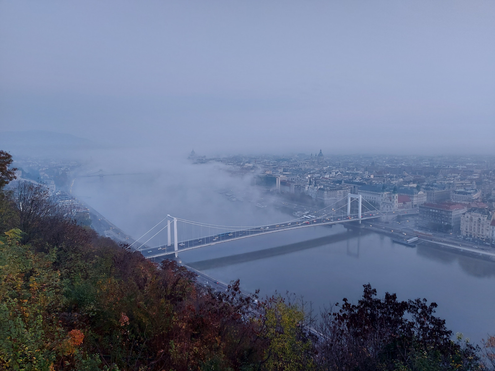 Pirkadat és ködfolyam a Dunán