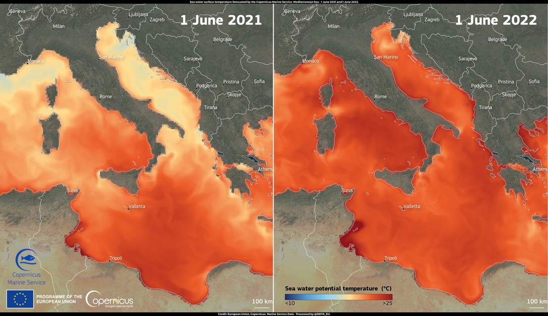 Melegebb a Földközi-tenger, mint tavaly - Forrás: Copernicus Marine Service