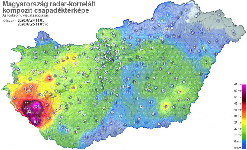 24 órás csapadékösszeg 07.25. délelőttig
