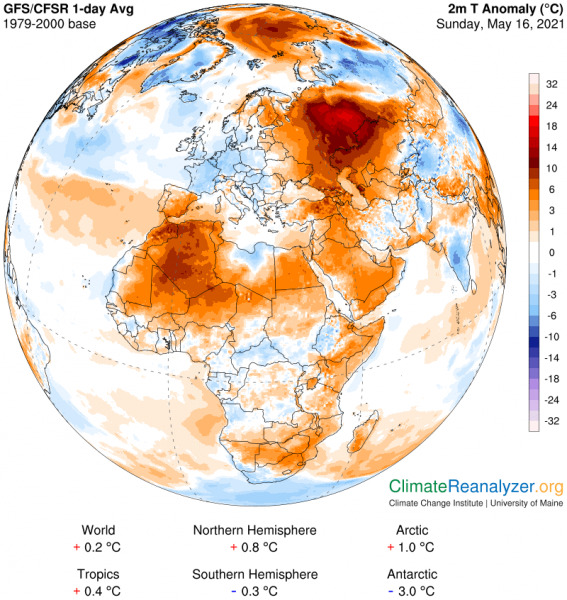 Hőség Oroszországban - Forrás: ClimateReanalyzer.org