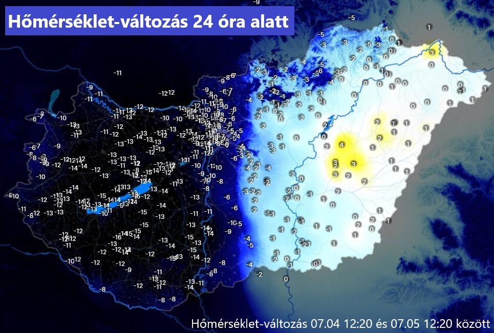 Nyugatra megérkezett a hidegfront (24 órás hőm.-változás)