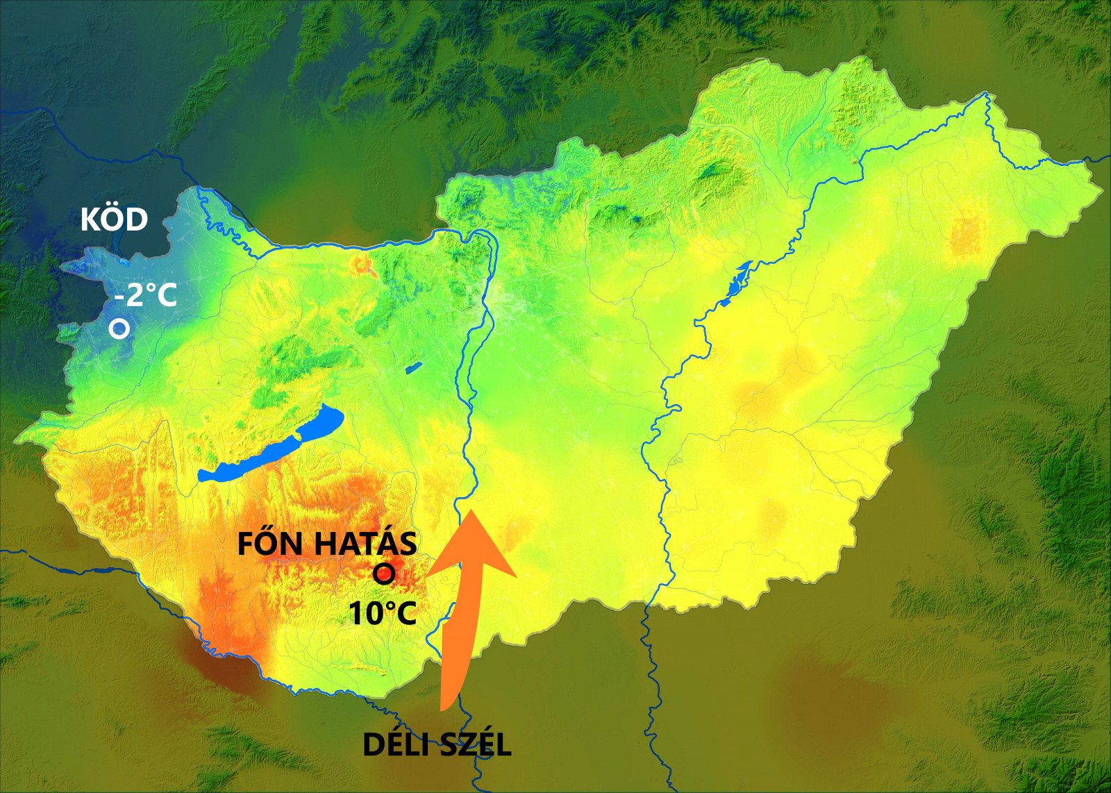 Hőtérképünkön a köd és főn kontrasztja