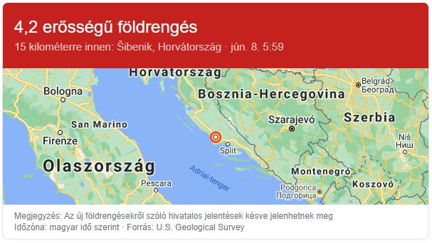 Földrengés volt kedden Horvátországban