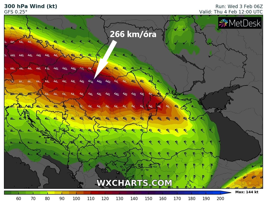 300 hPa szél csütörtökre
