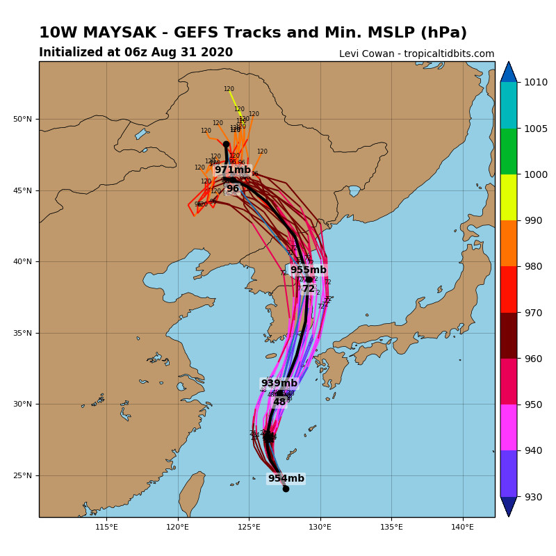 Maysak tájfun várható útvonala