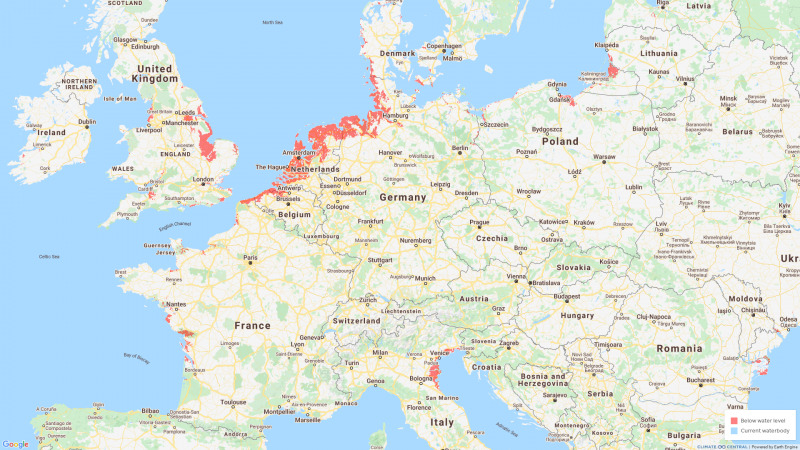 Teret hódít a tenger 2100-ra (a Climate Central térképe)